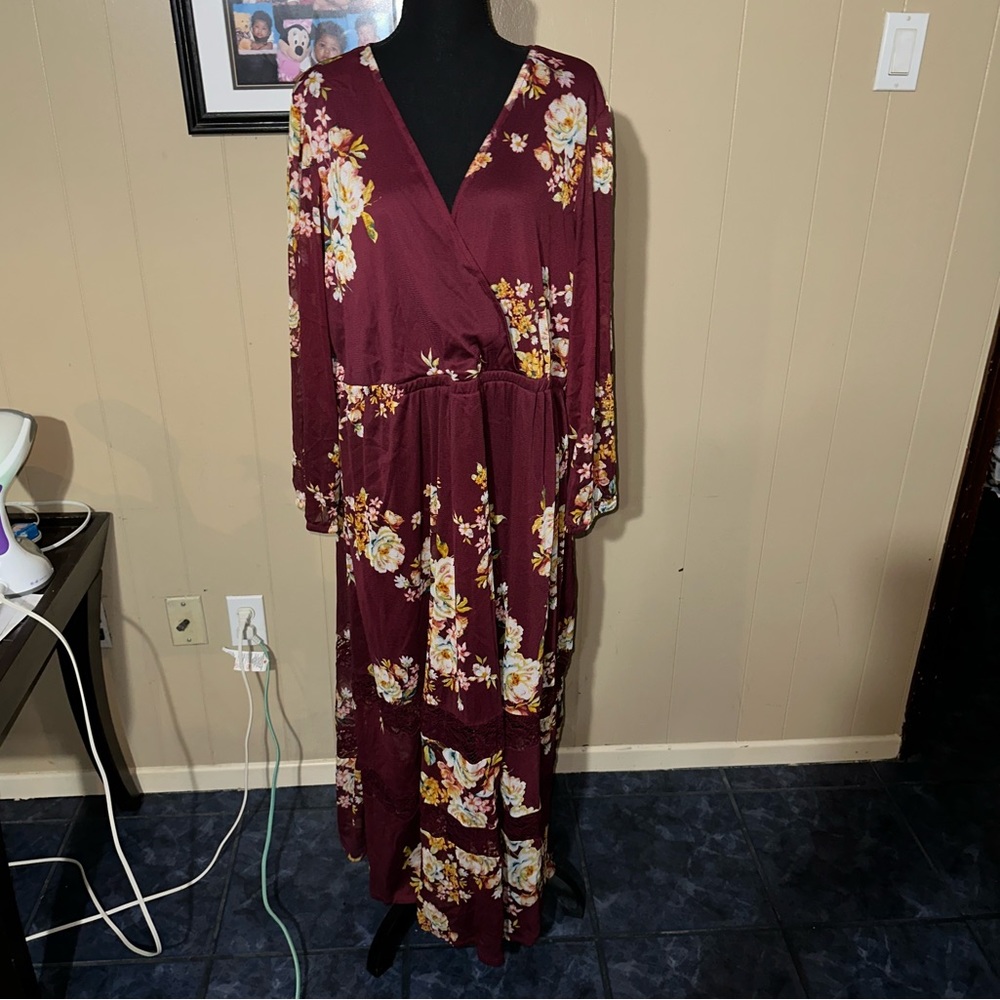 Flowered Faux Wrap Maxi Dress, Size 2X